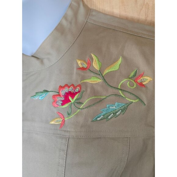 Butterfly Embroidered Khaki Zip-Up Jacket Long Sleeve Floral Design (see pic's) - Picture 6 of 12